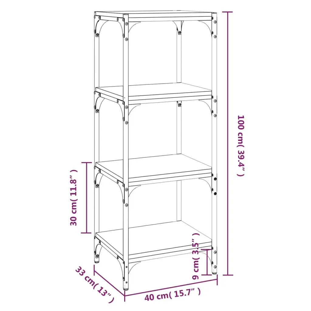 Book Cabinet Industrial Style Black 40x33x100 cm Engineered Wood with Steel Frame 4 Shelf Storage Shelving Unit