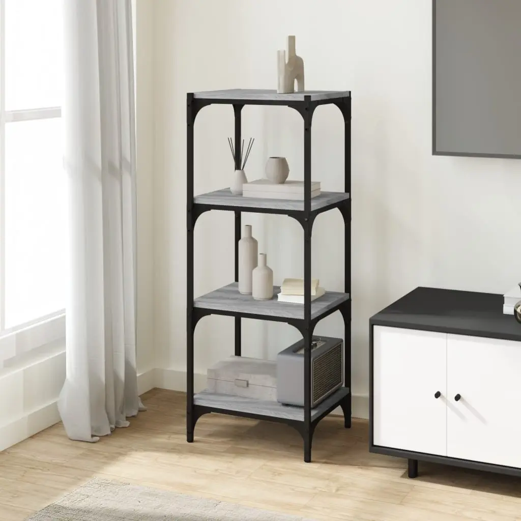 Book Cabinet Industrial Grey 4 Shelf Engineered Wood Steel Frame