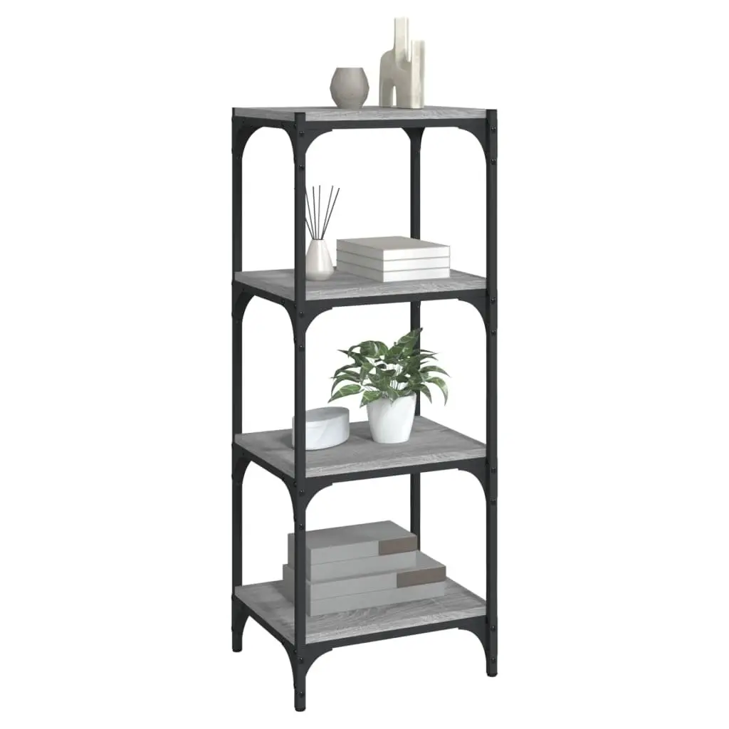 Book Cabinet Industrial Grey 4 Shelf Engineered Wood Steel Frame