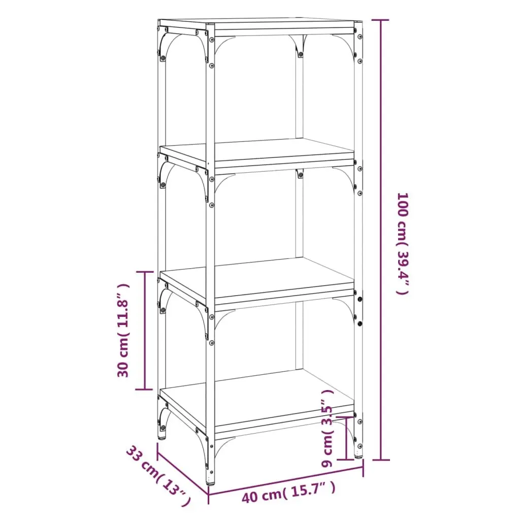 Book Cabinet Industrial Grey 4 Shelf Engineered Wood Steel Frame