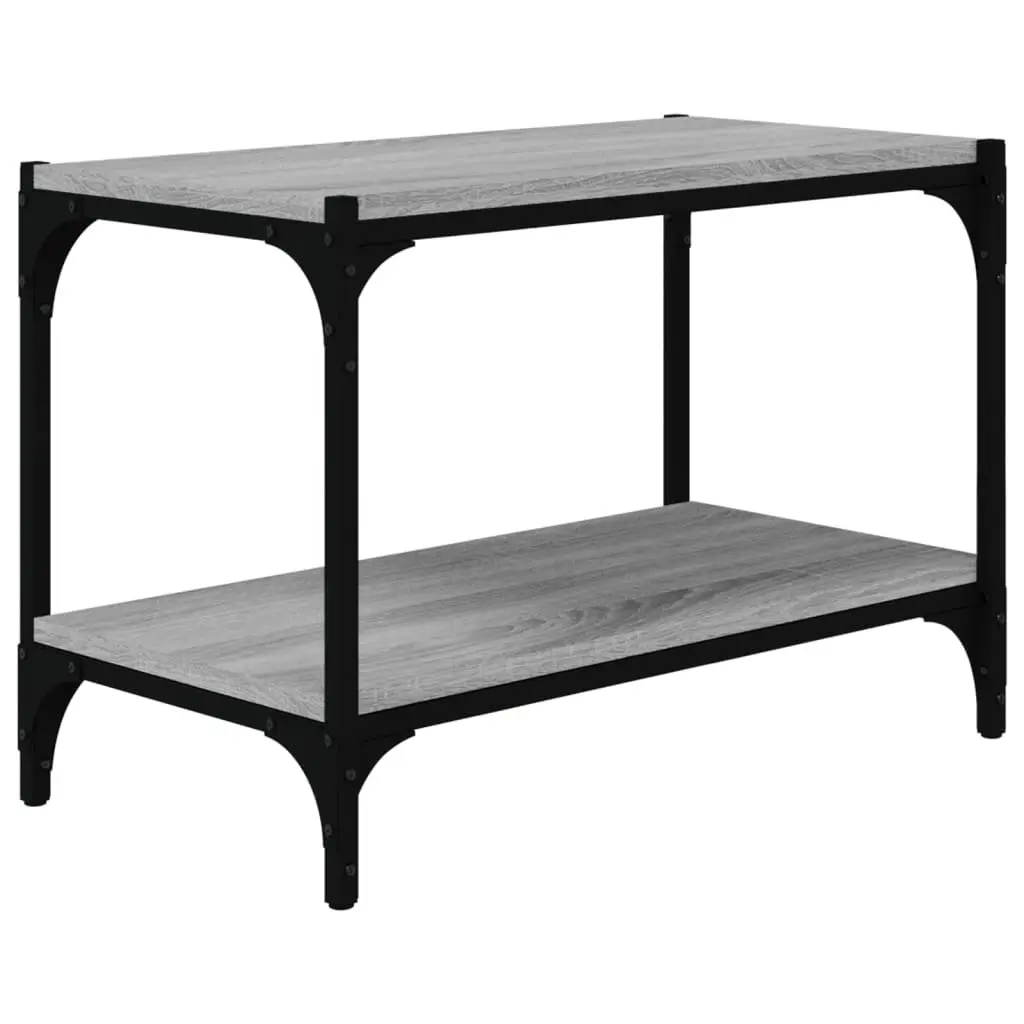 TV Cabinet Grey Engineered Wood Steel Frame 2 Shelf Storage Living Room