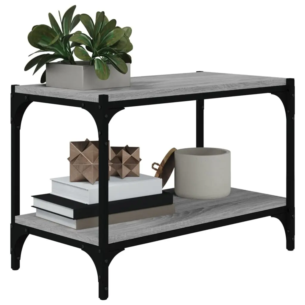 TV Cabinet Grey Engineered Wood Steel Frame 2 Shelf Storage Living Room