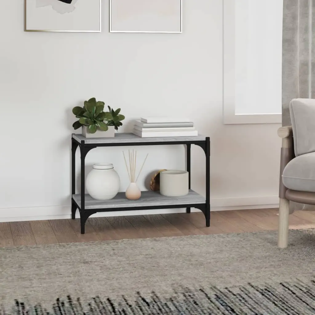 TV Cabinet Grey Engineered Wood Steel Frame 2 Shelf Storage Living Room