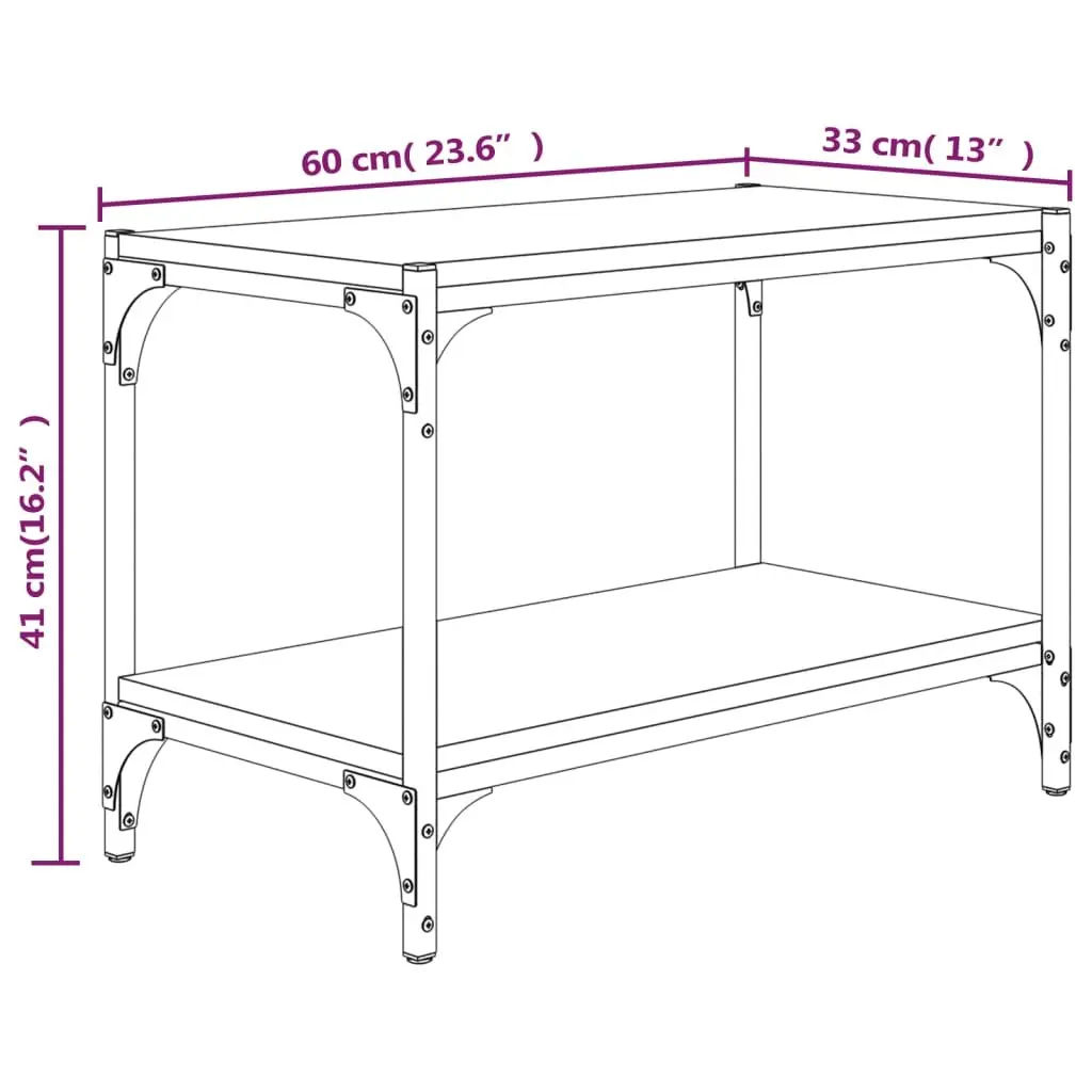 TV Cabinet Grey Engineered Wood Steel Frame 2 Shelf Storage Living Room