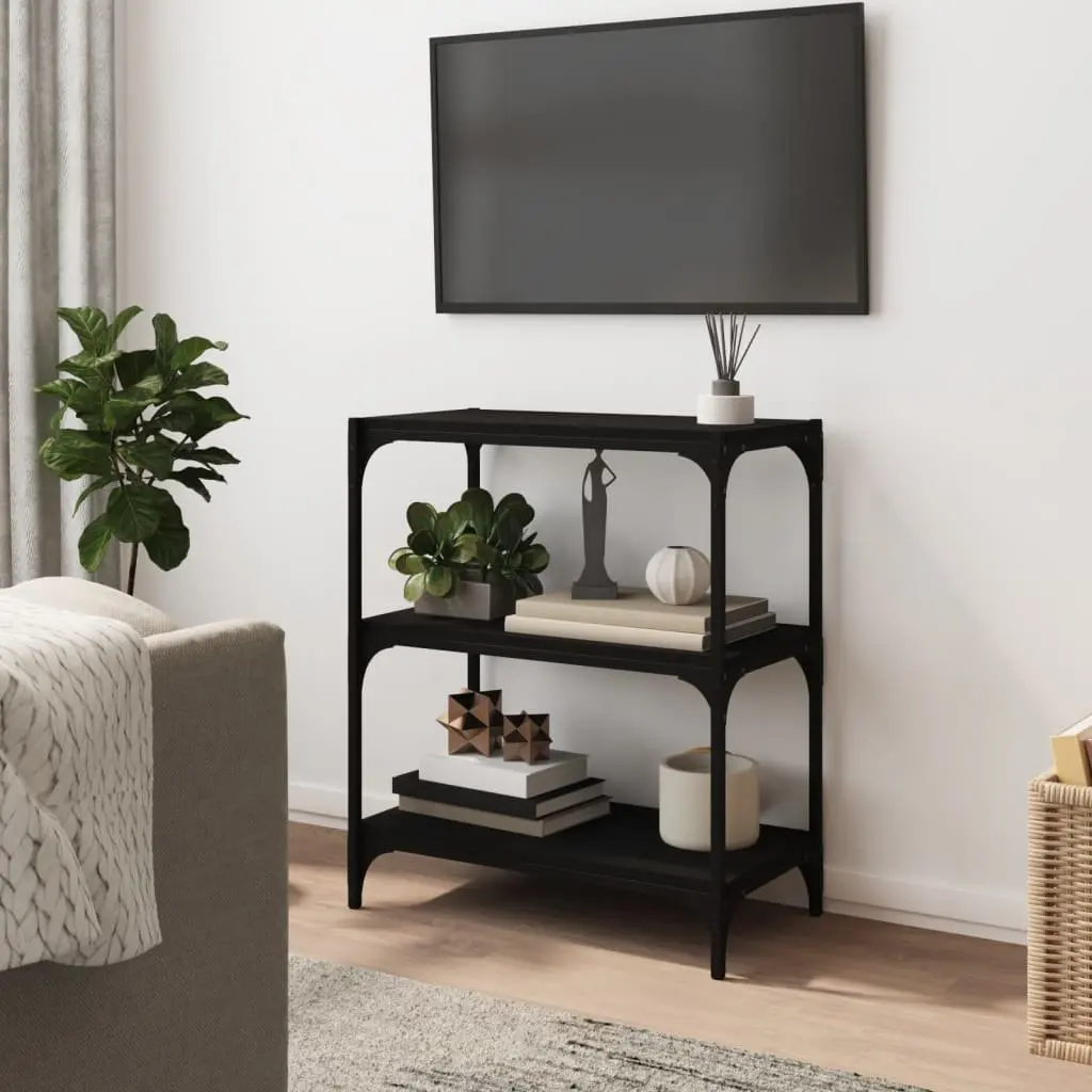 Book Cabinet Industrial Style Black 60x33x70.5cm Engineered Wood and Steel Frame 3 Shelves