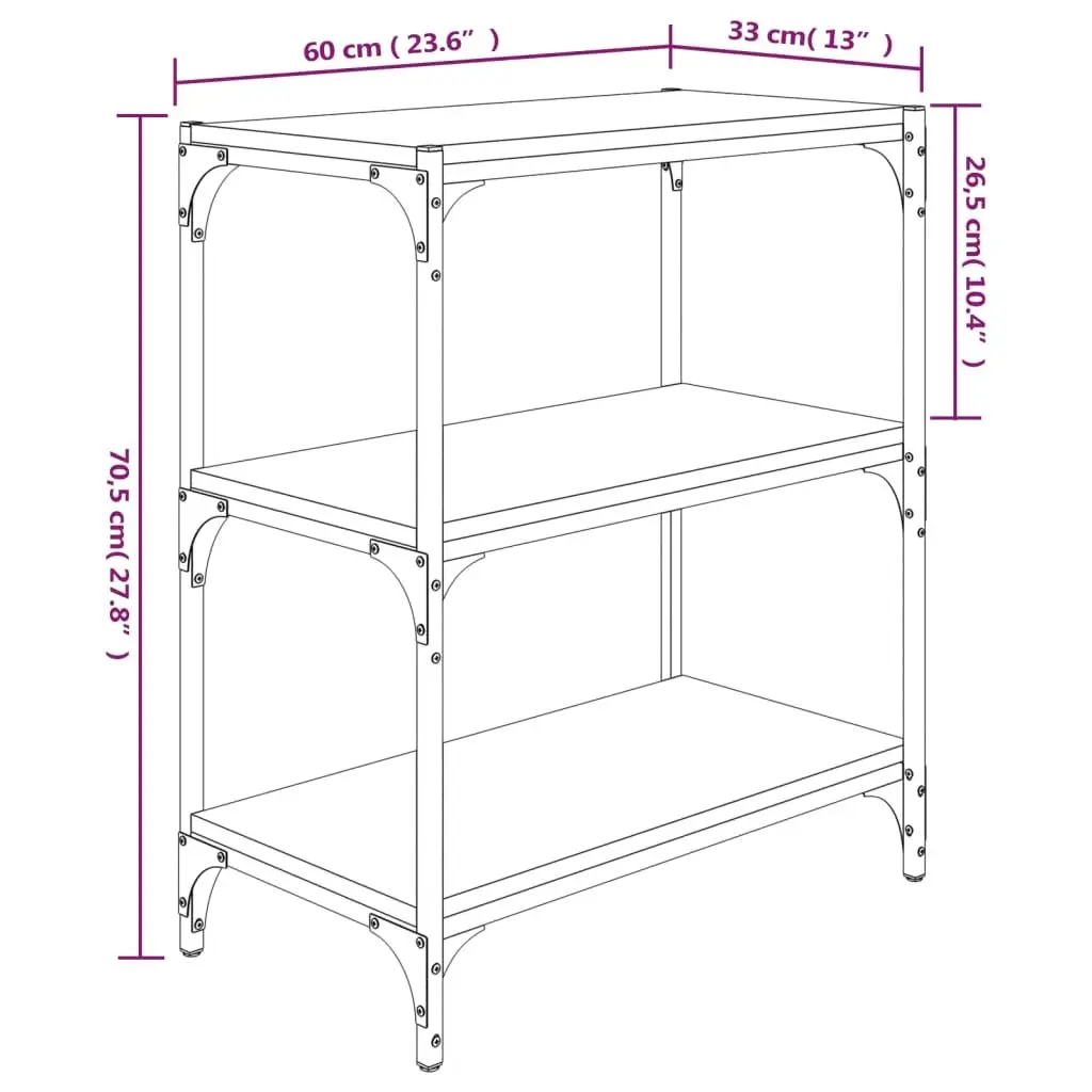 Book Cabinet Industrial Style Black 60x33x70.5cm Engineered Wood and Steel Frame 3 Shelves
