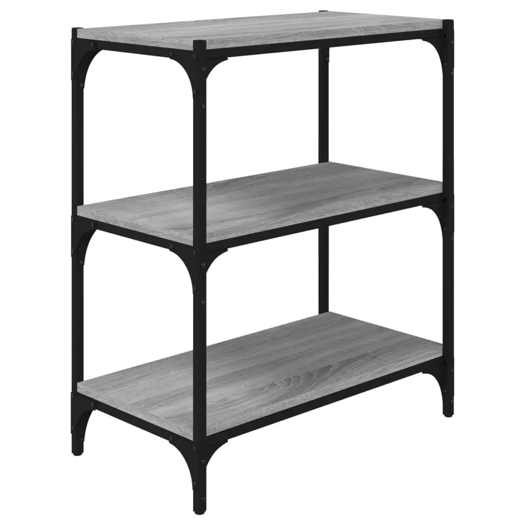 Book Cabinet Grey Industrial Style 3 Shelf Engineered Wood Steel Frame