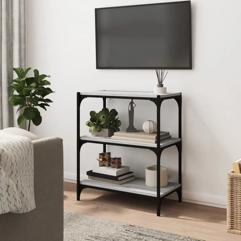 Book Cabinet Grey Industrial Style 3 Shelf Engineered Wood Steel Frame
