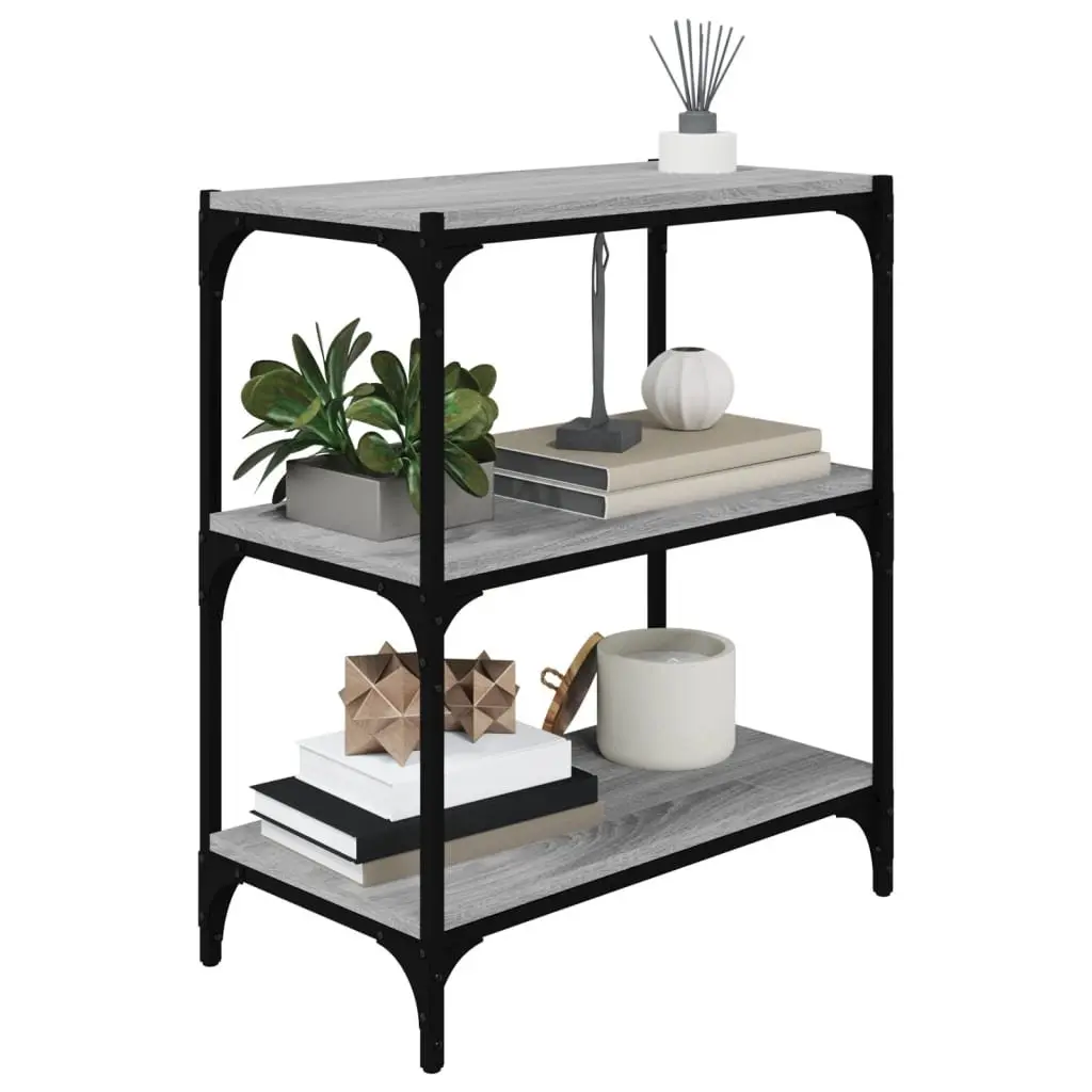 Book Cabinet Grey Industrial Style 3 Shelf Engineered Wood Steel Frame