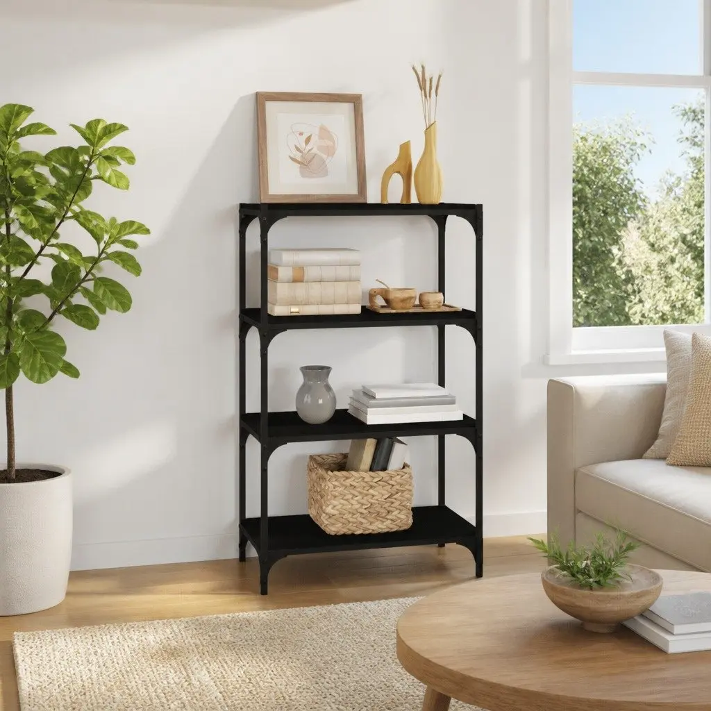 Industrial Style Book Cabinet 4 Shelves Black Engineered Wood Storage Organizer