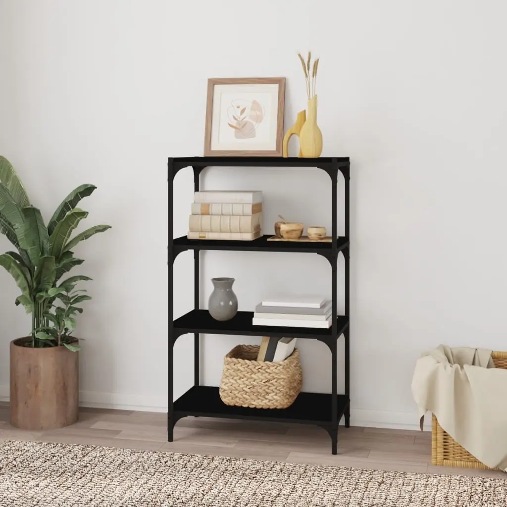 Industrial Style Book Cabinet 4 Shelves Black Engineered Wood Storage Organizer
