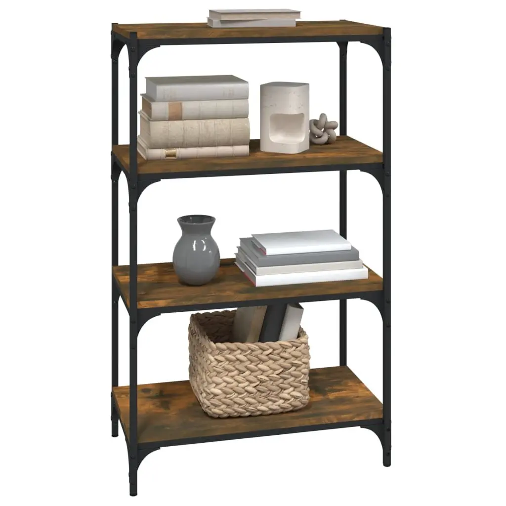 Book Cabinet Industrial Style Brown 4 Shelves Engineered Wood and Steel