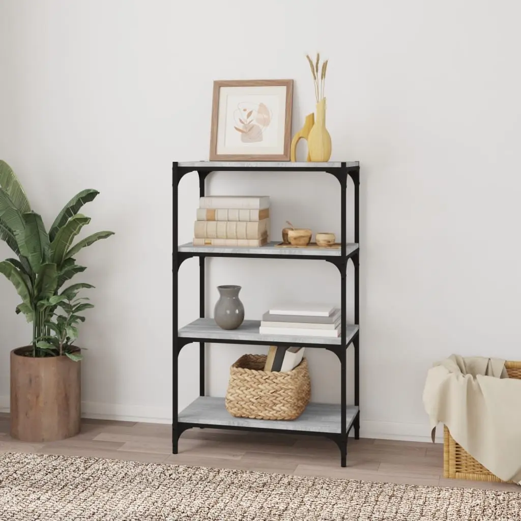 Book Cabinet Industrial Style Grey 60x33x100cm Engineered Wood Steel Frame 4 Shelves Storage Shelf