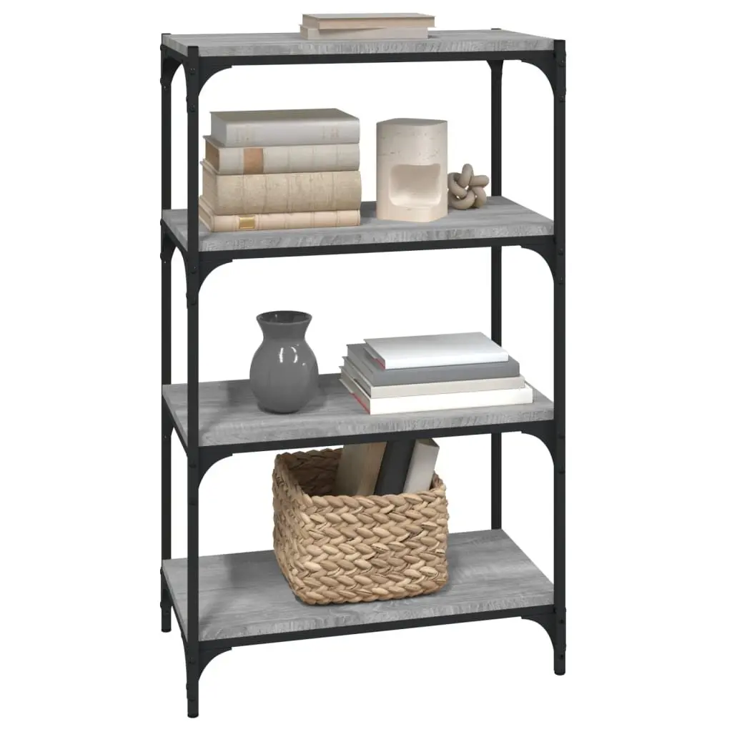 Book Cabinet Industrial Style Grey 60x33x100cm Engineered Wood Steel Frame 4 Shelves Storage Shelf