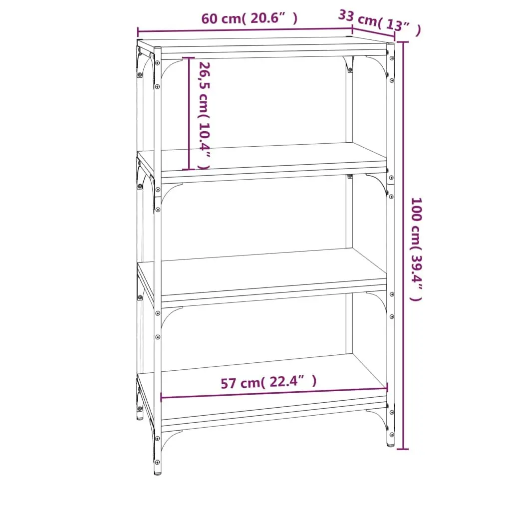 Book Cabinet Industrial Style Grey 60x33x100cm Engineered Wood Steel Frame 4 Shelves Storage Shelf