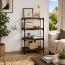 Brown Oak Book Cabinet with 4 Shelves