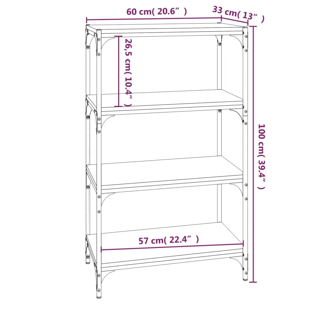 Book Cabinet Industrial Style Engineered Wood Steel Frame Brown Oak Storage 60x33x100cm