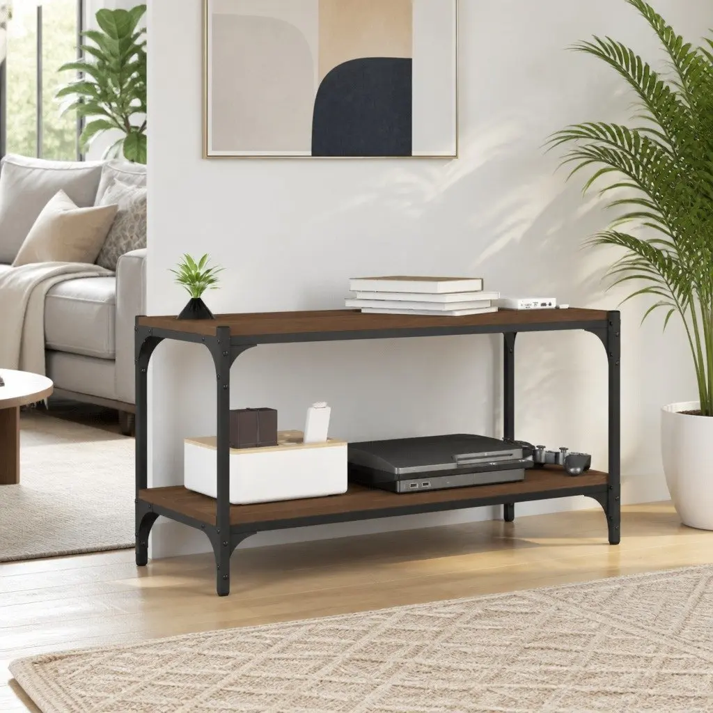 TV Cabinet Industrial Style Brown Oak 80x33x41cm Engineered Wood and Steel Frame