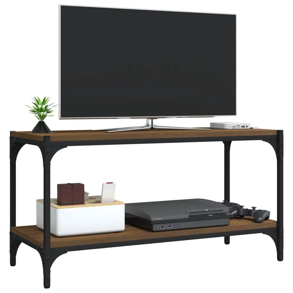 TV Cabinet Industrial Style Brown Oak 80x33x41cm Engineered Wood and Steel Frame