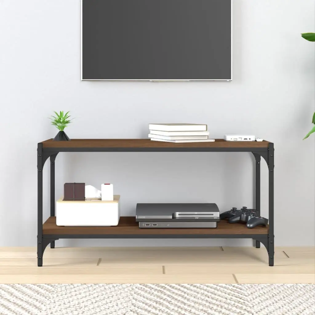 TV Cabinet Industrial Style Brown Oak 80x33x41cm Engineered Wood and Steel Frame