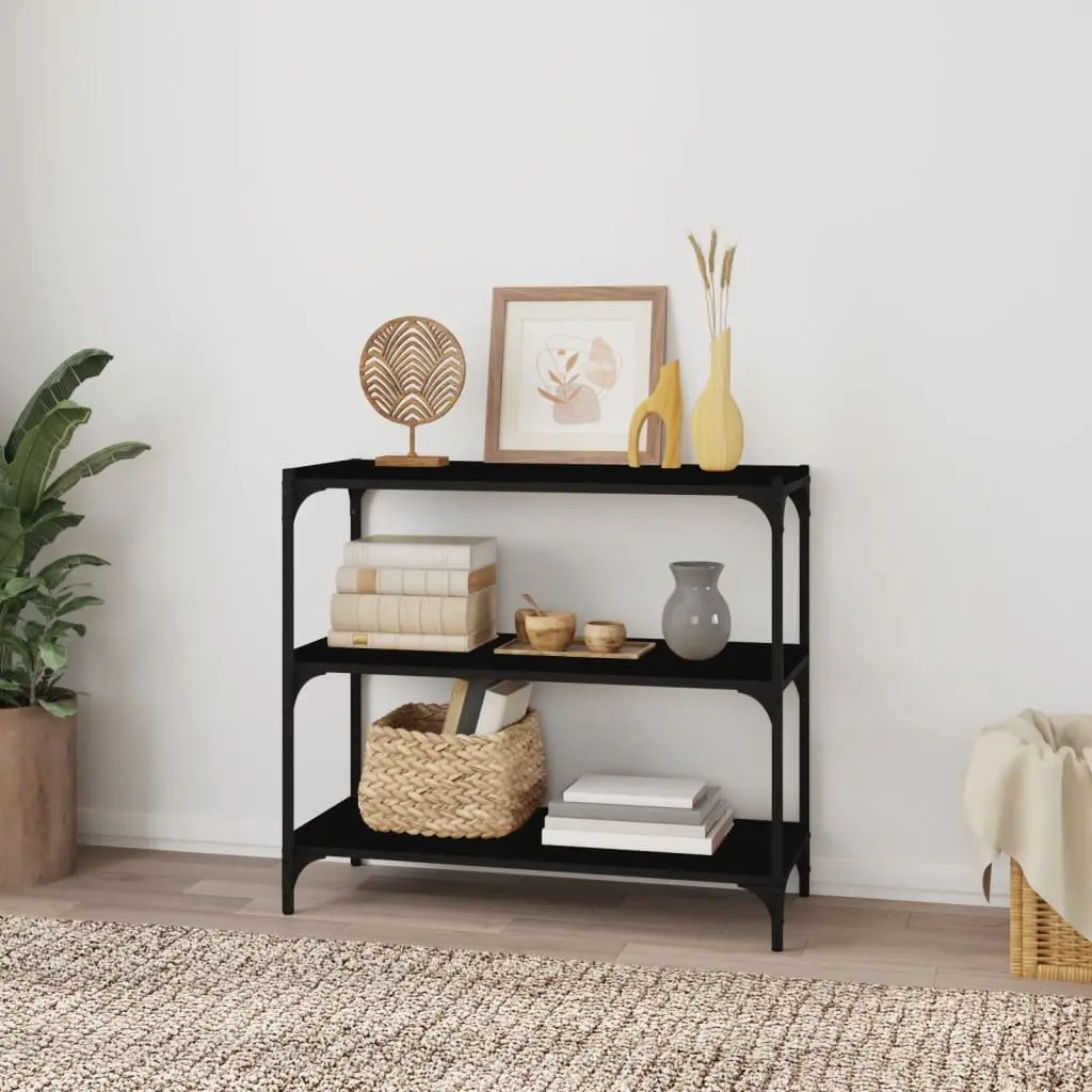Book Cabinet Black Engineered Wood Steel Shelves Storage 80x33x70.5 cm