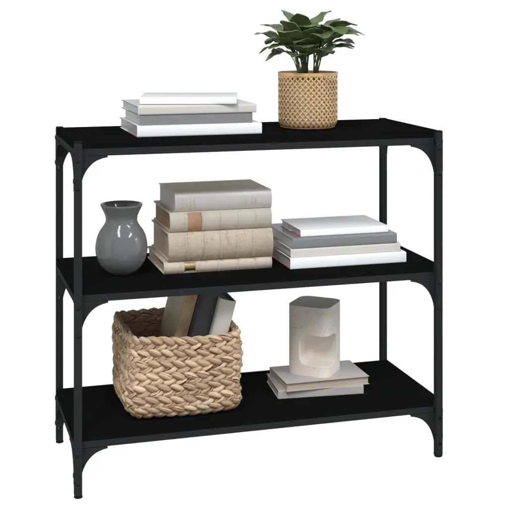 Book Cabinet Black Engineered Wood Steel Shelves Storage 80x33x70.5 cm