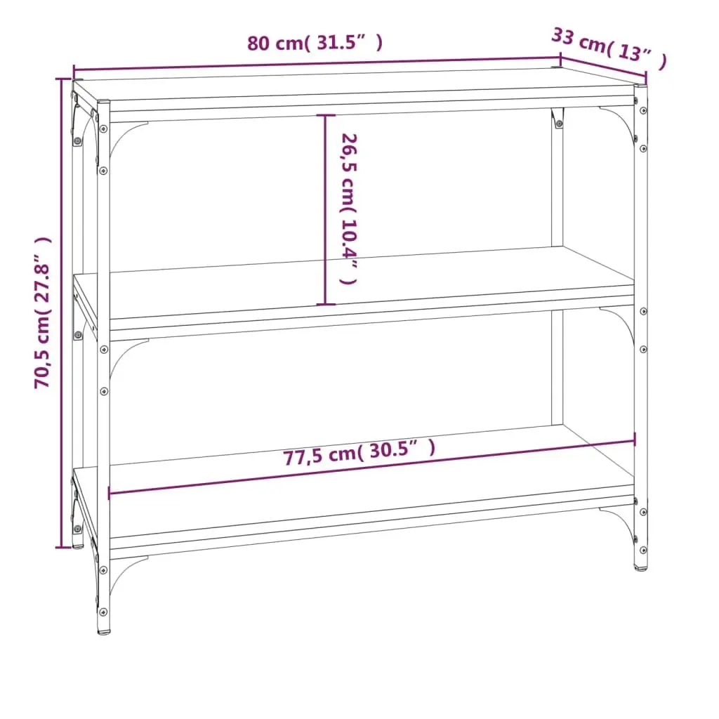Book Cabinet Black Engineered Wood Steel Shelves Storage 80x33x70.5 cm