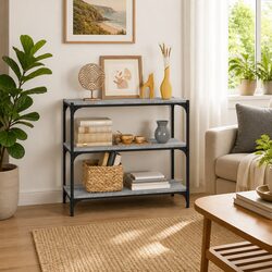 Grey Engineered Wood Book Cabinet with 3 Shelves