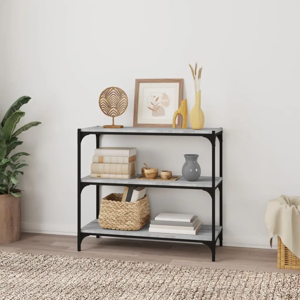 Book Cabinet Industrial Grey 3 Shelves Engineered Wood Steel Frame