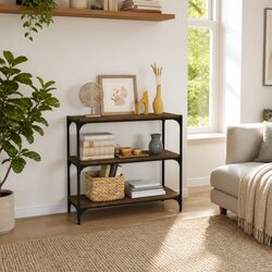 Brown Oak Book Cabinet with 3 Shelves 80x33x70.5cm