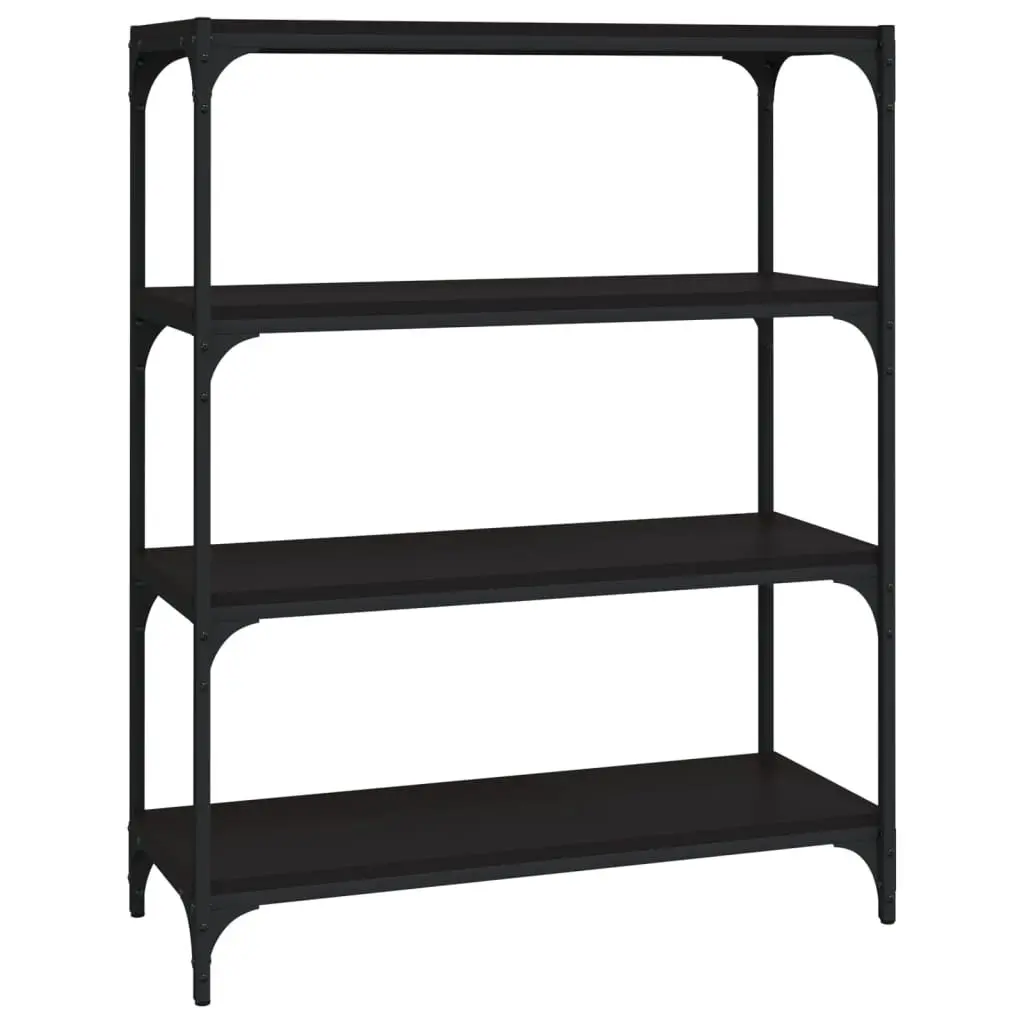 Book Cabinet Industrial Style Black 80x33x100cm Engineered Wood and Steel Frame 4 Shelf Storage Organiser