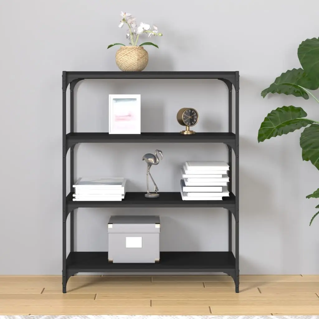 Book Cabinet Industrial Style Black 80x33x100cm Engineered Wood and Steel Frame 4 Shelf Storage Organiser