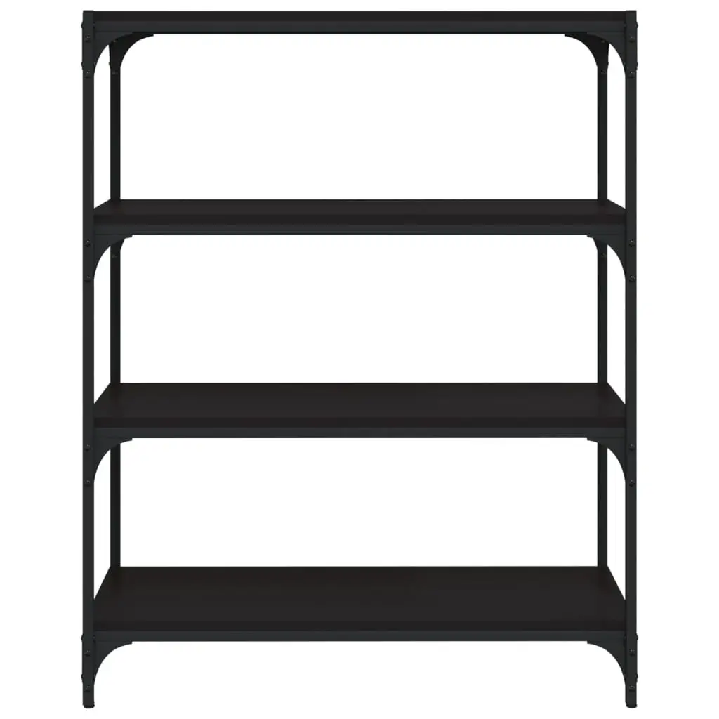 Book Cabinet Industrial Style Black 80x33x100cm Engineered Wood and Steel Frame 4 Shelf Storage Organiser