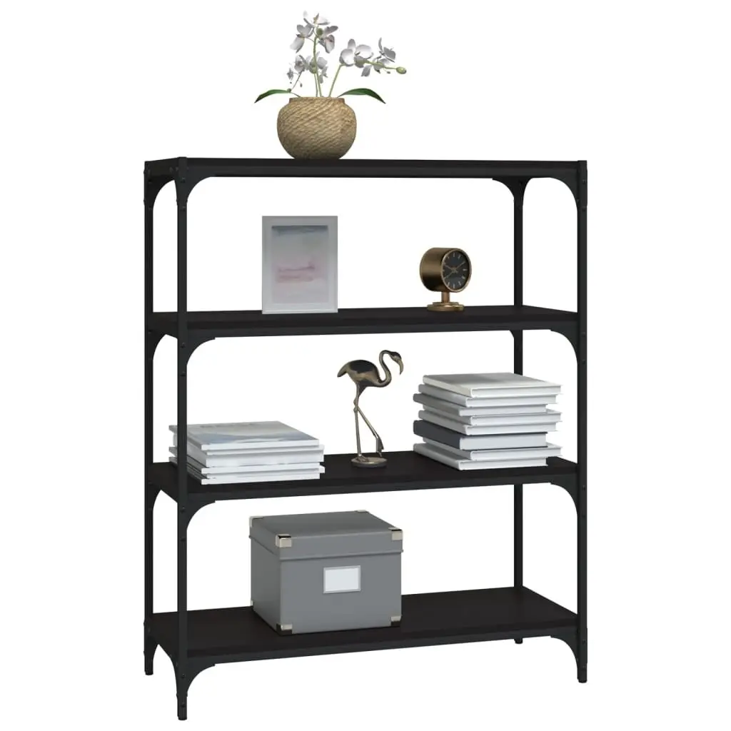 Book Cabinet Industrial Style Black 80x33x100cm Engineered Wood and Steel Frame 4 Shelf Storage Organiser