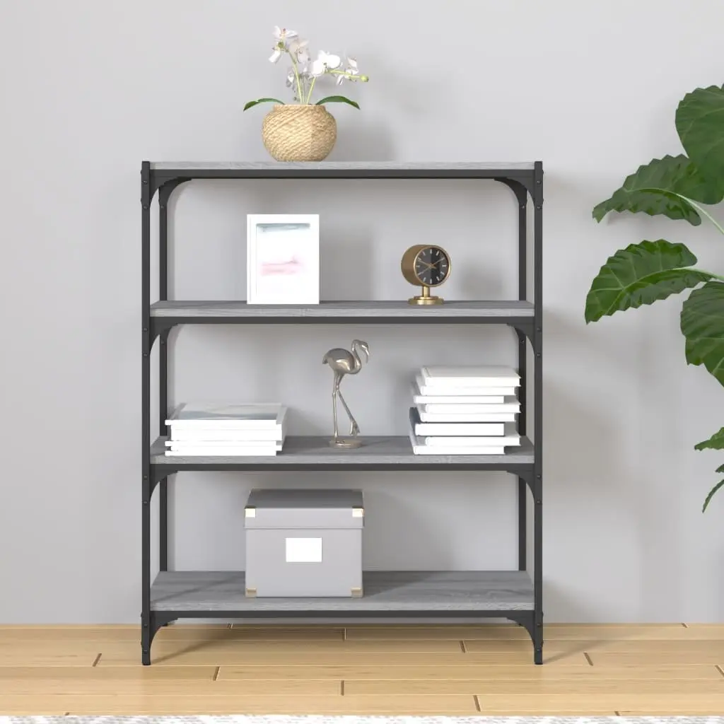 Book Cabinet Grey Sonoma Storage Shelving Unit 4 Shelf Engineered Wood Steel