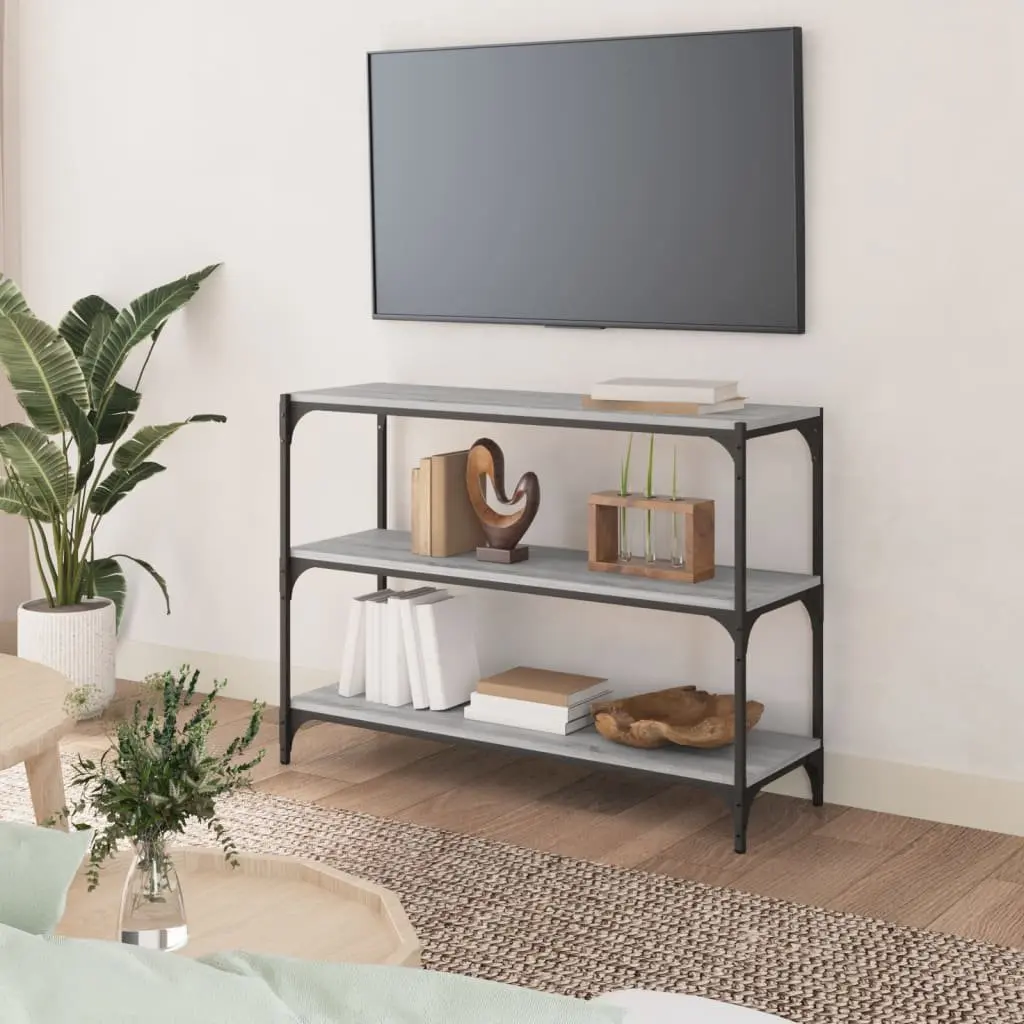 Book Cabinet Industrial Style Grey 100x33x70.5cm Engineered Wood and Steel Storage Shelving Unit