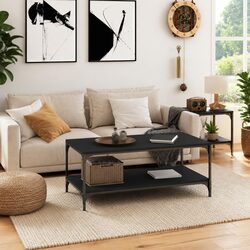 Black Industrial Style Coffee Table with Storage