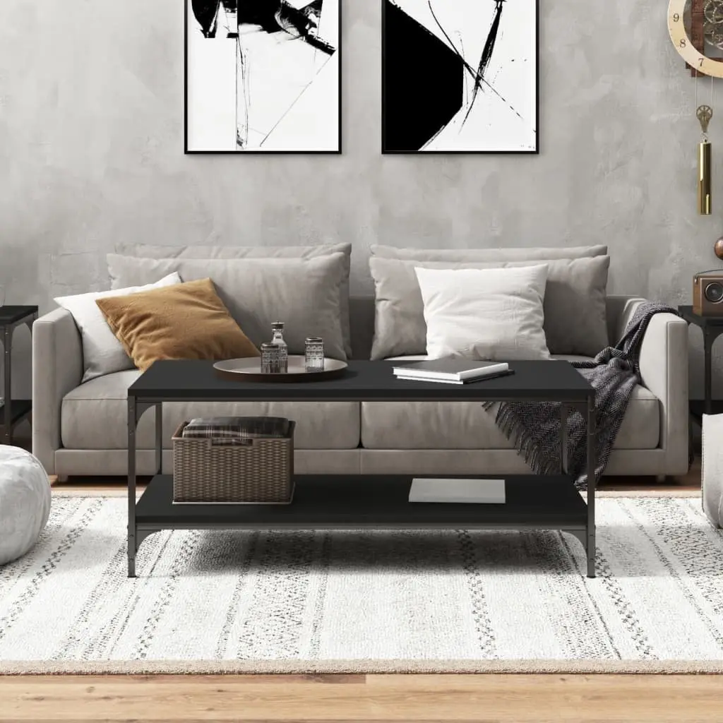 Black Industrial Style Coffee Table with Storage