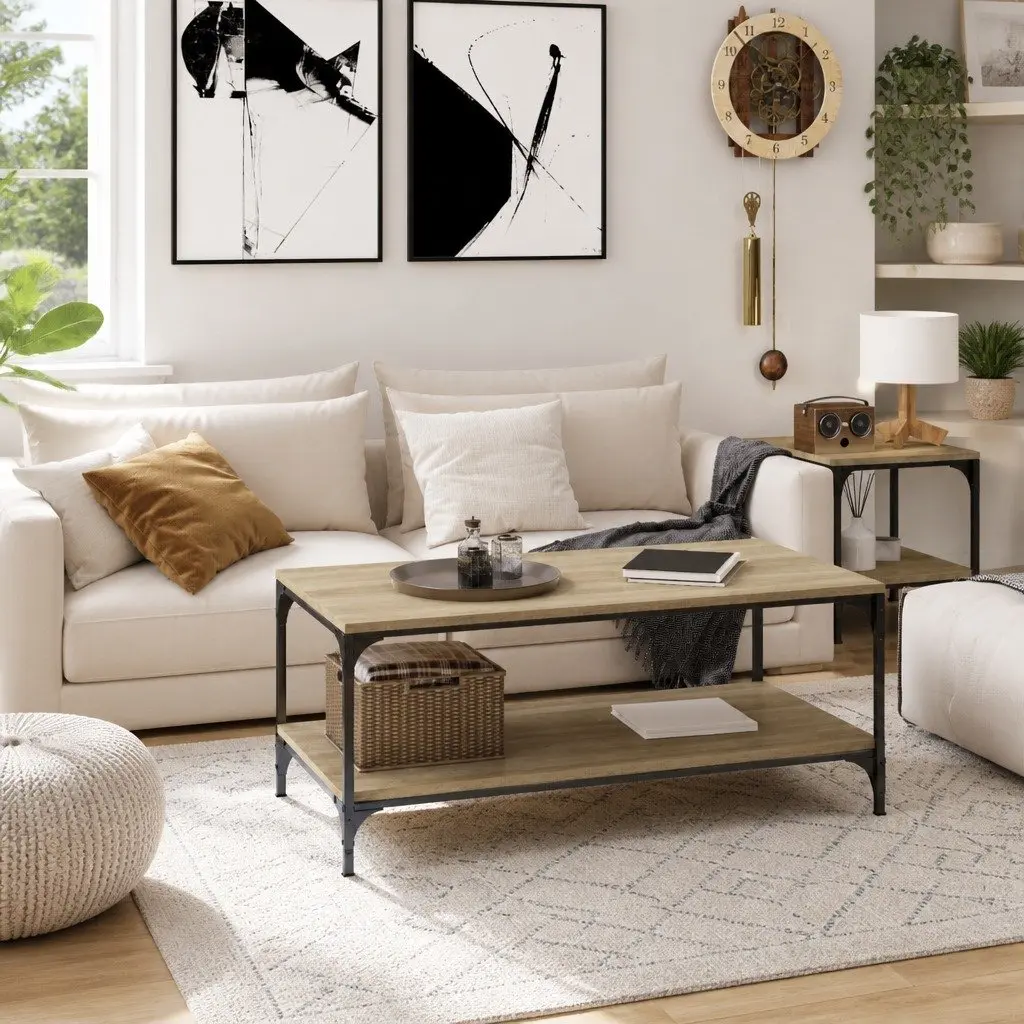 Coffee Table Sonoma Oak 100x50x40 cm Living Room Storage Industrial Design