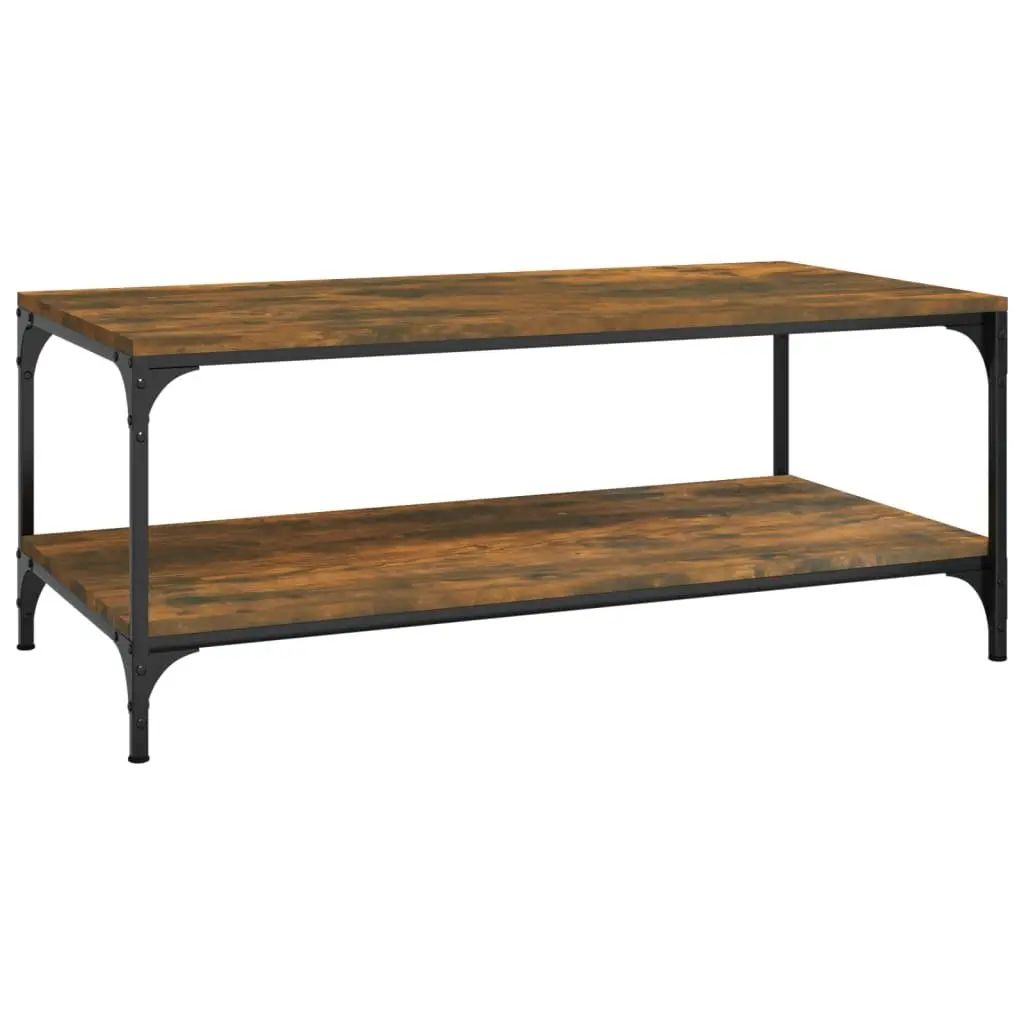 Coffee Table Brown Engineered Wood Steel Frame 100L x 50W x 40H cm