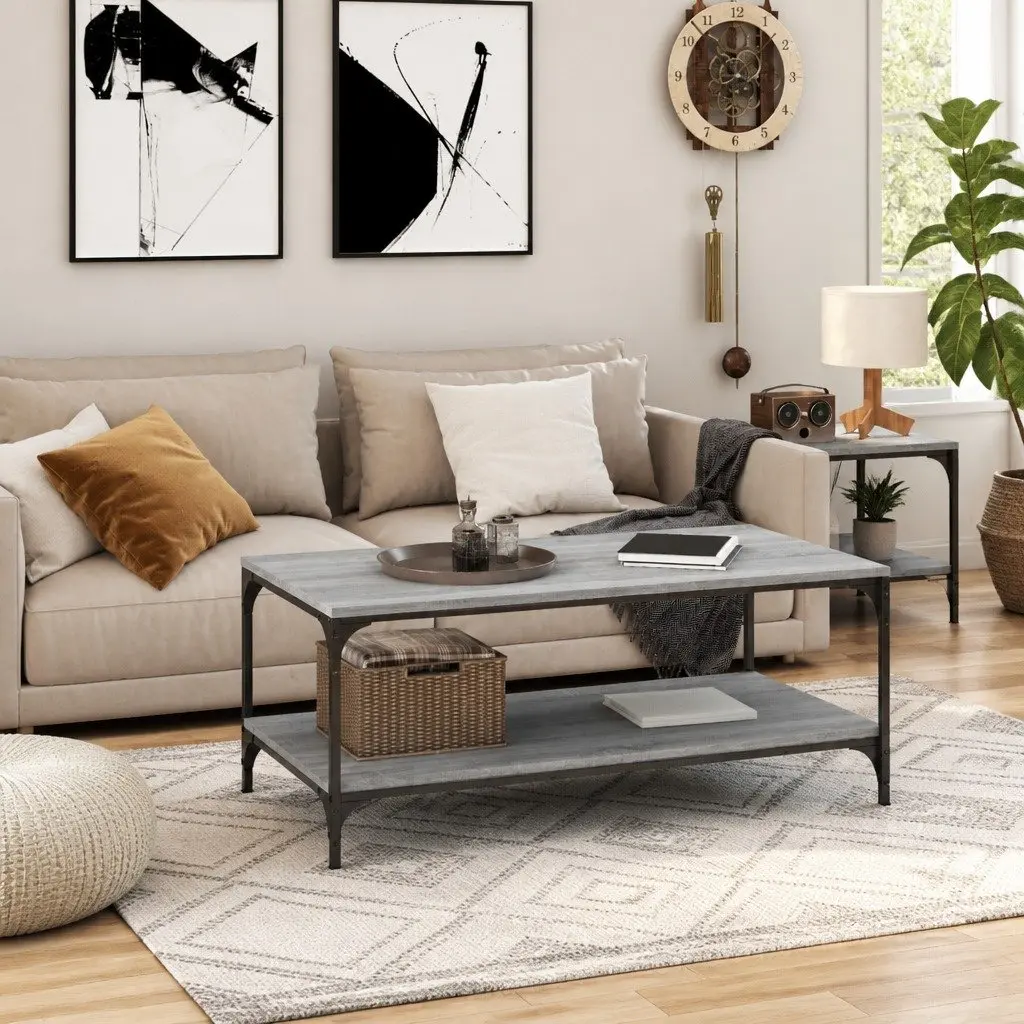 Coffee Table Grey Sonoma 100x50x40 cm Engineered Wood Steel Frame