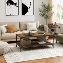 Brown Oak Coffee Table with Storage 100x50x40 cm