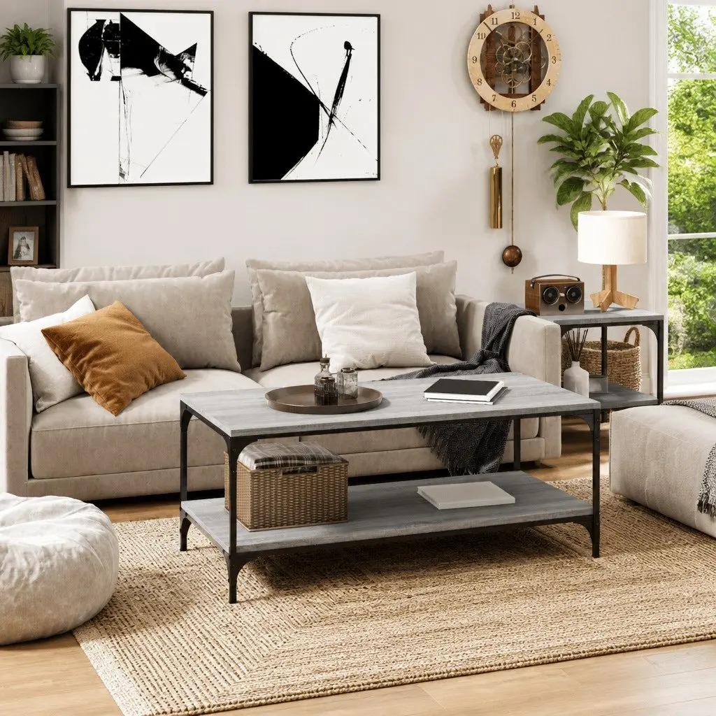 Coffee Table Grey Sonoma 80x50x40 cm Engineered Wood Steel Frame