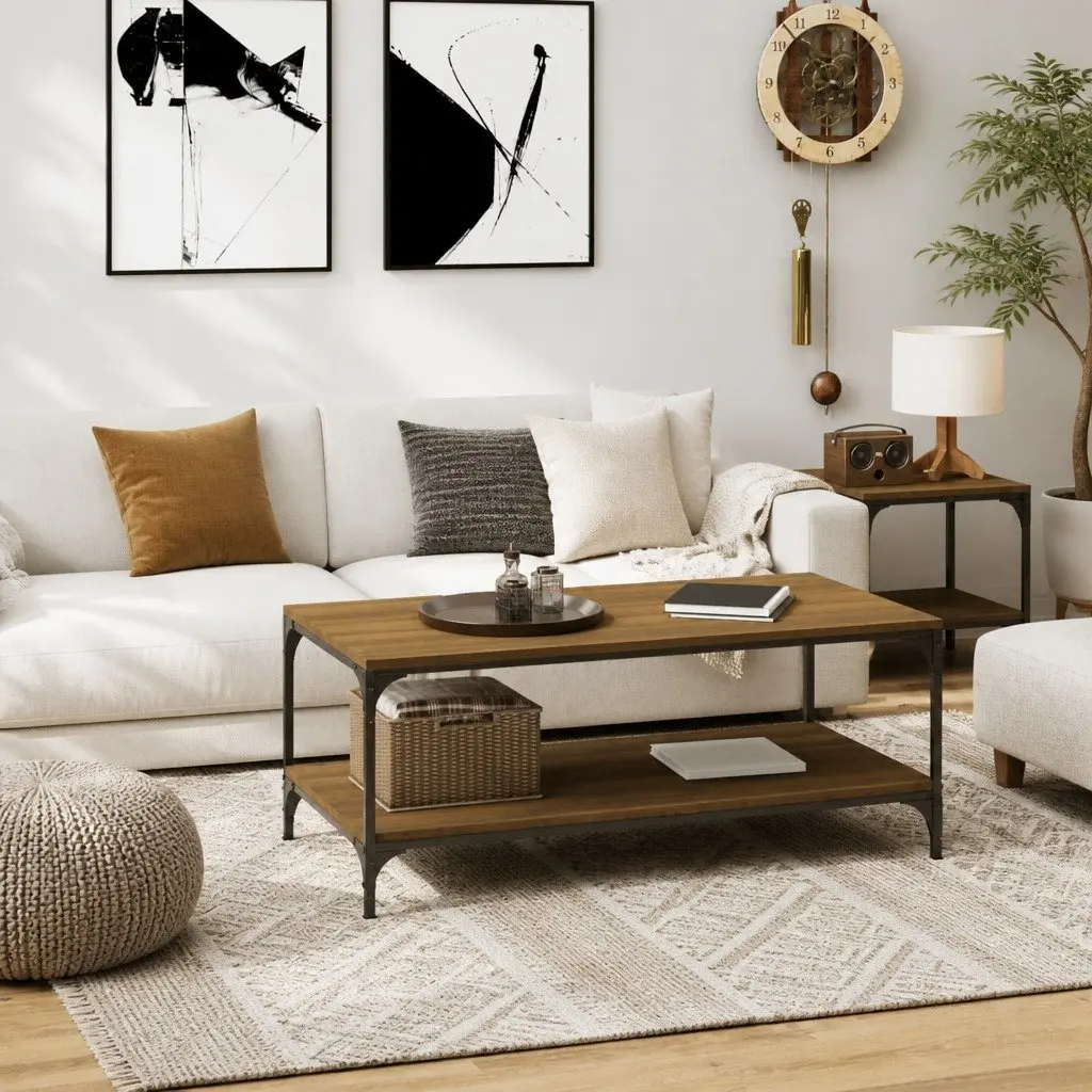 Coffee Table Brown Oak 80x50x40 cm Engineered Wood Steel Frame