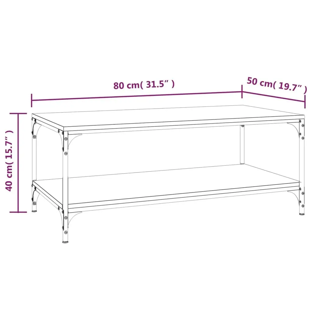 Coffee Table Brown Oak 80x50x40 cm Engineered Wood Steel Frame