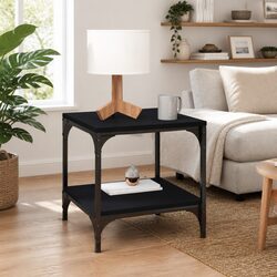 Stylish Black Coffee Table with Storage 50x50x40cm