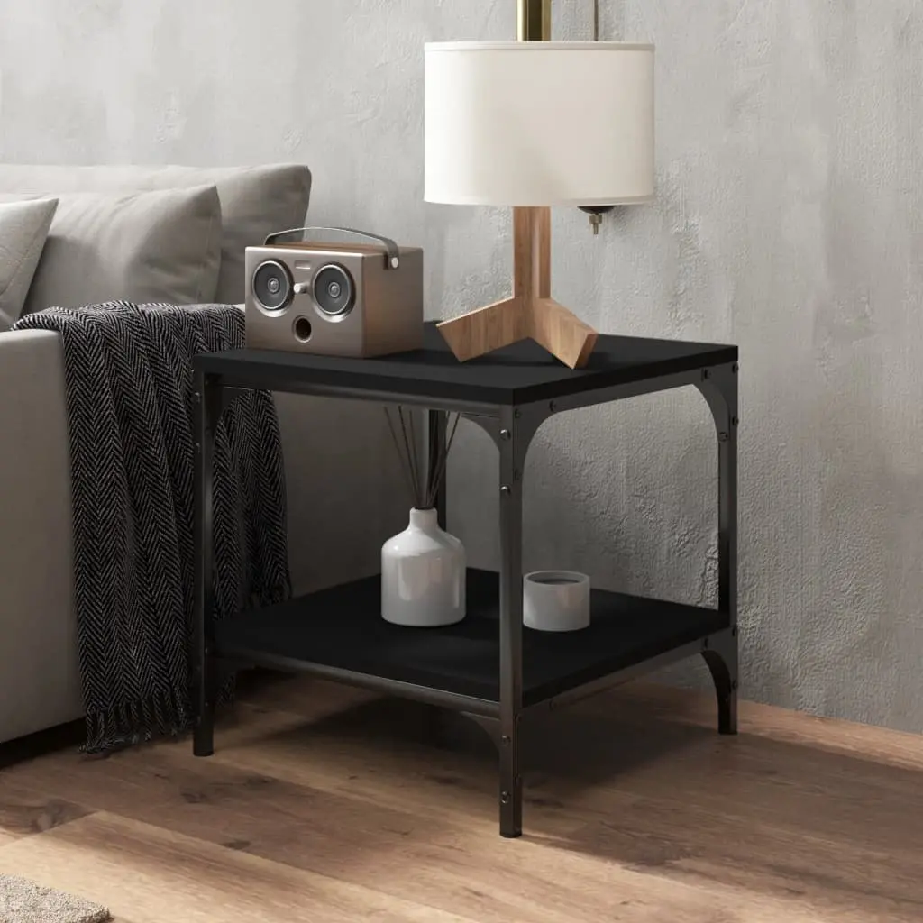 Industrial Side Table Black 40x40x40cm Engineered Wood Steel Frame