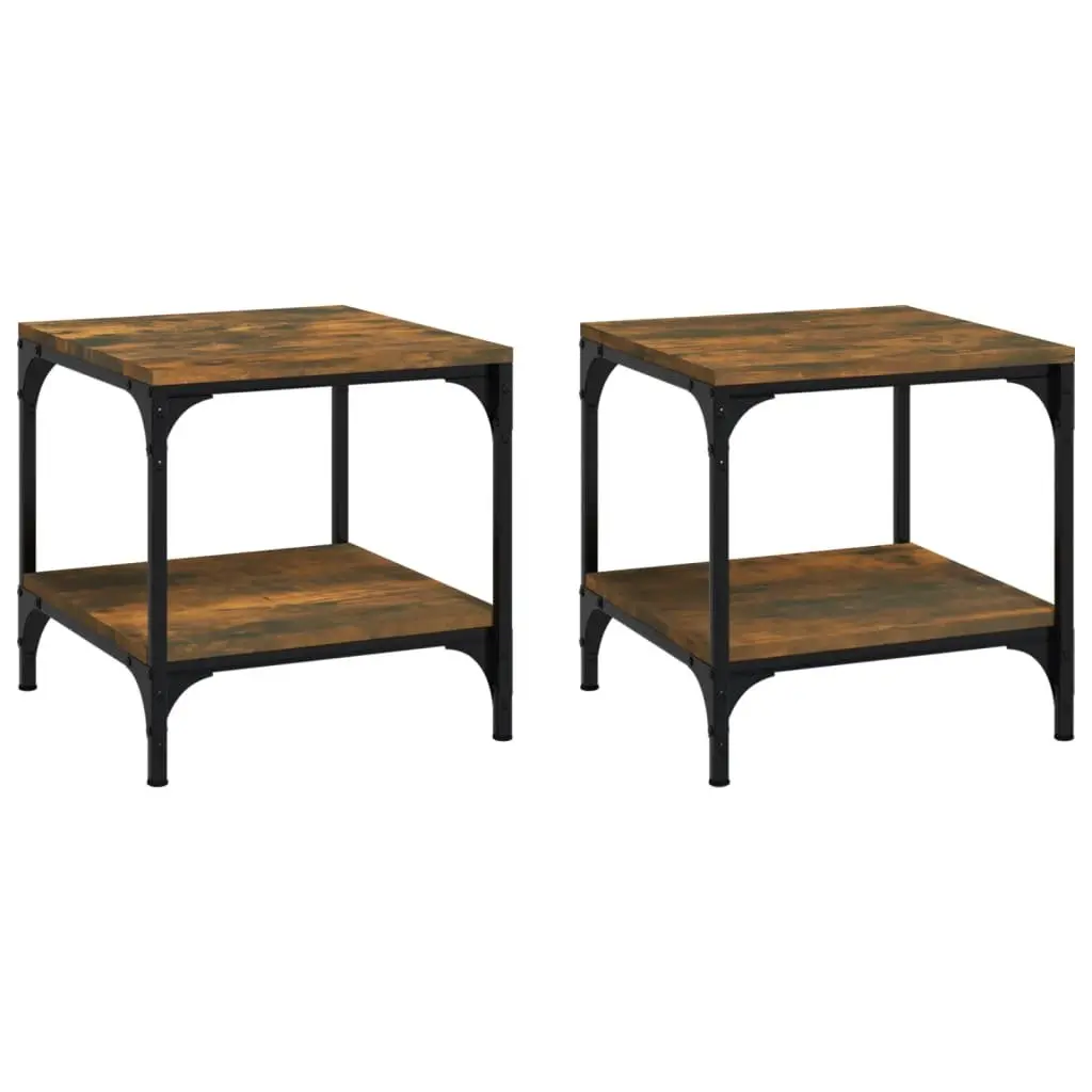 Side Tables Brown Engineered Wood Coffee Table Steel Frame Storage 2 Piece