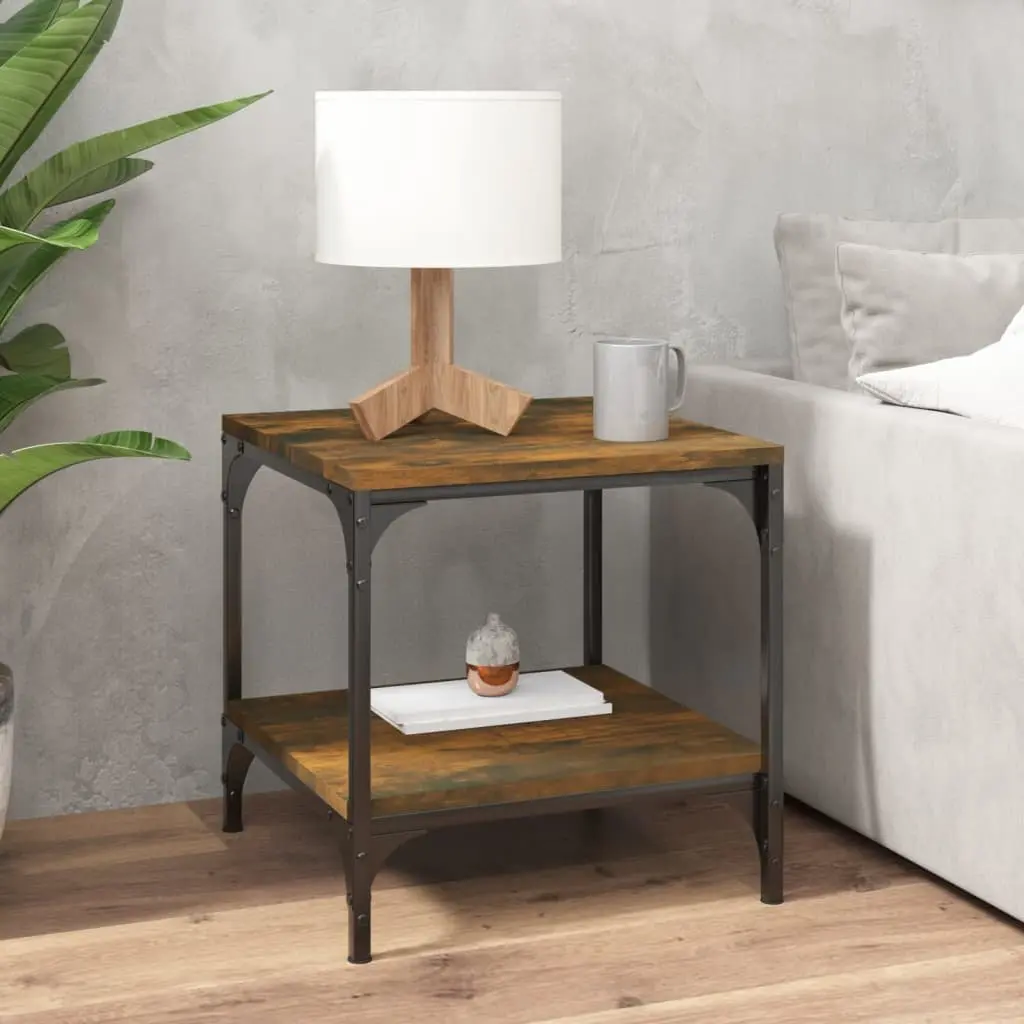 Side Tables Brown Engineered Wood Coffee Table Steel Frame Storage 2 Piece