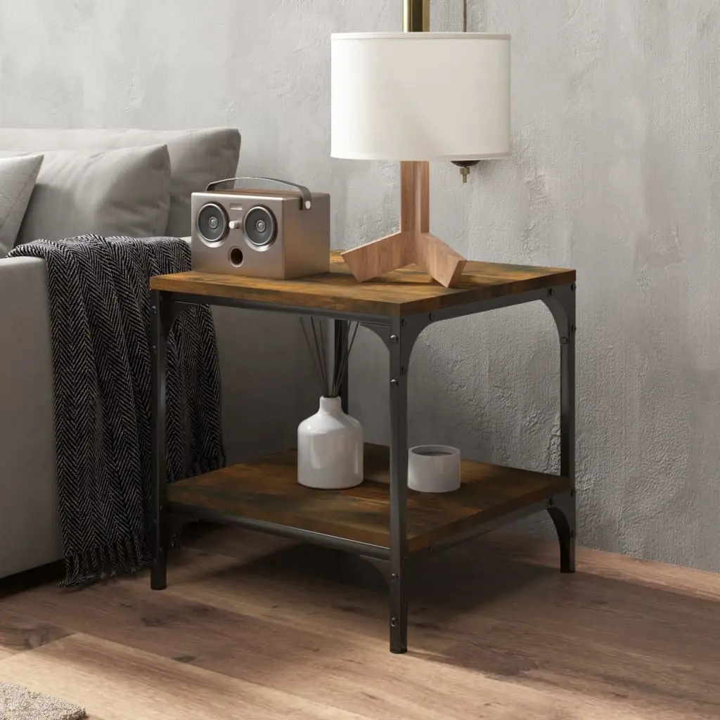 Side Tables Brown Engineered Wood Coffee Table Steel Frame Storage 2 Piece